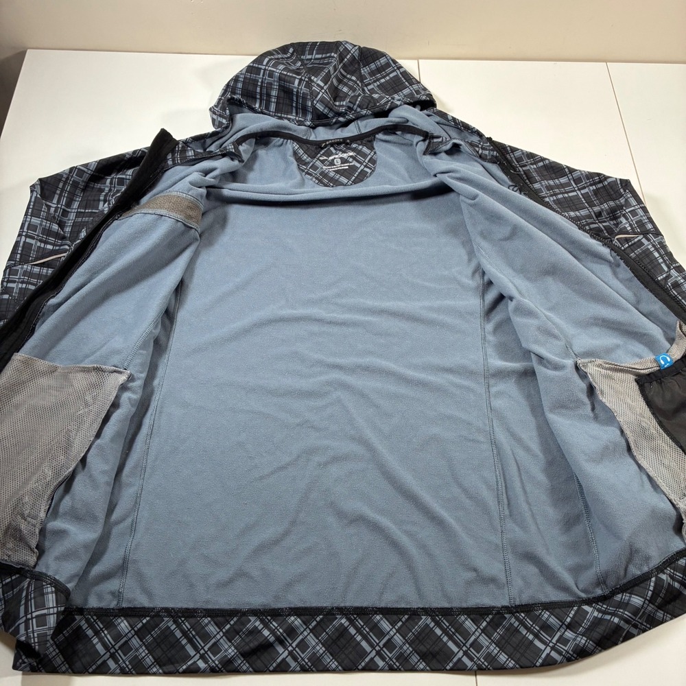 Brooks Shelter Tech Running Jacket Large Grey Black Plaid Full Zip Hooded - Picture 3 of 8